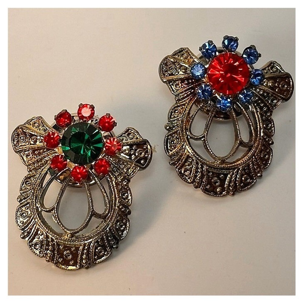 Vintage‎ Jane Christmas Angel Pins Red Green Blue Rhinestone Collector Set